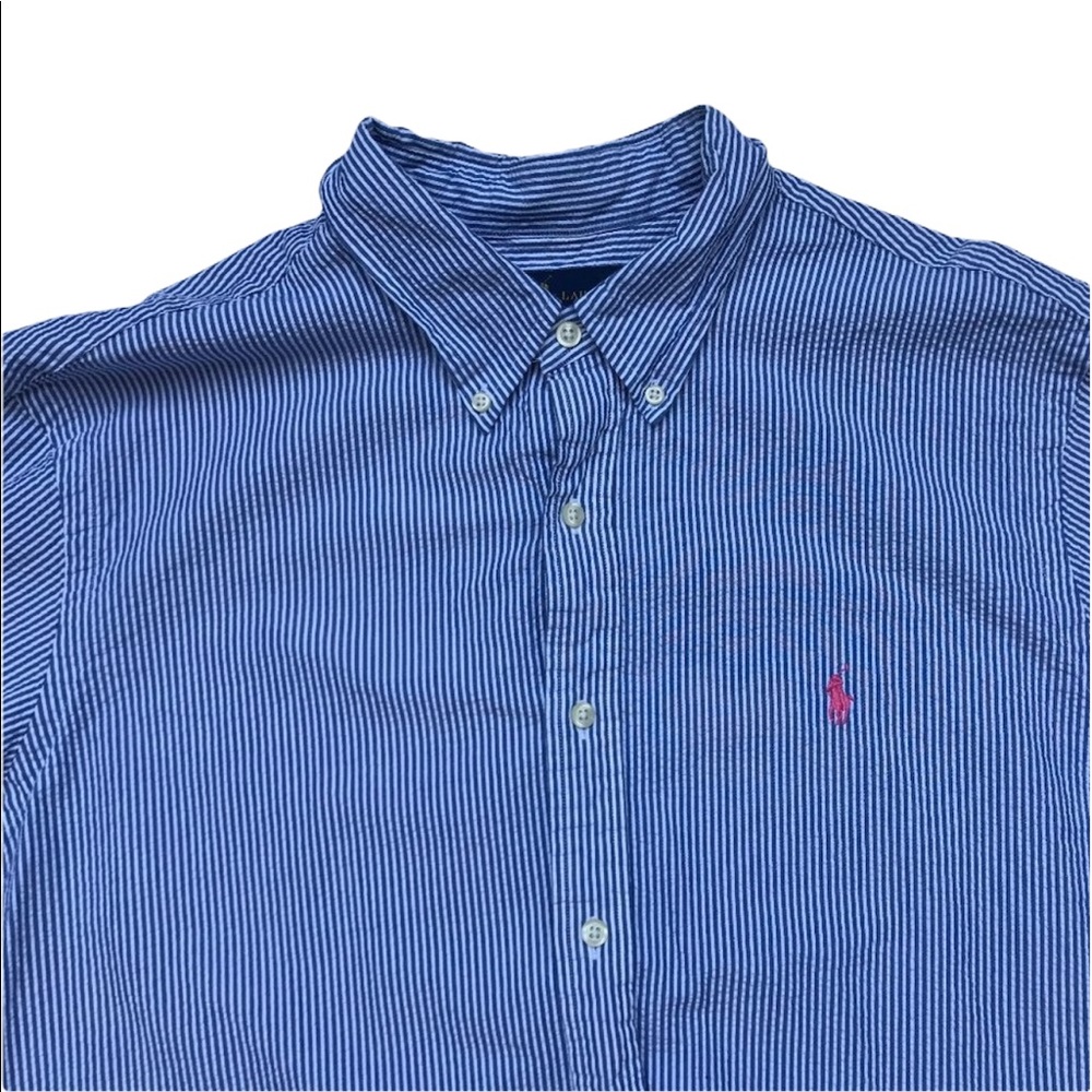 Ralph Lauren Blue & White Striped Short Sleeve Polo XL